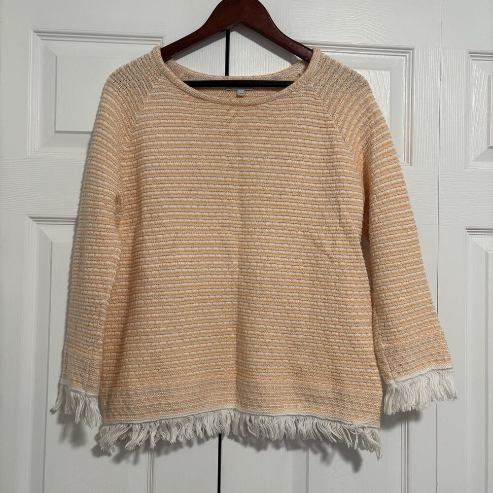 Women’s Kinross White Apricot Cotton Fringe Sweater Size Medium